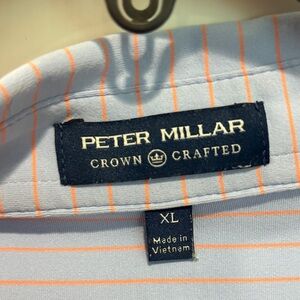Peter Millar Men's Shirt with Blue and Orange Stripes
